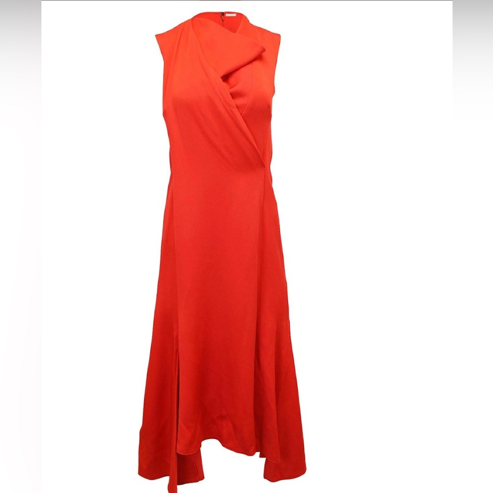 Victoria Beckham Draped Satin-Crepe Midi Dress in Red Viscose Size 6 US